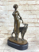 Art Deco Girl with Dog Bronze Statue Sculpture  Figure Lorenzl 14" x 8"
