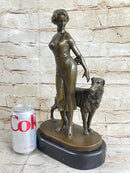 Art Deco Girl with Dog Bronze Statue Sculpture  Figure Lorenzl 14" x 8"