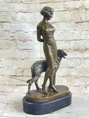 Art Deco Girl with Dog Bronze Statue Sculpture  Figure Lorenzl 14" x 8"