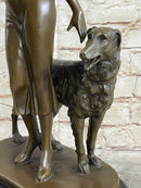 Art Deco Girl with Dog Bronze Statue Sculpture  Figure Lorenzl 14" x 8"