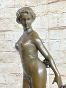Art Deco Girl with Dog Bronze Statue Sculpture  Figure Lorenzl 14" x 8"