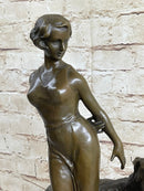 Art Deco Girl with Dog Bronze Statue Sculpture  Figure Lorenzl 14" x 8"