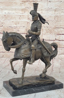 Medieval Chivalrous Knight on Horseback Bronze Sculpture Statue on Marble Base