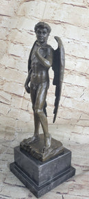 Michelangelo's David as an Angel Bronze Sculpture Statue Nude Figure on Marble Base