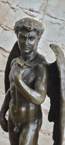 Michelangelo's David as an Angel Bronze Sculpture Statue Nude Figure on Marble Base