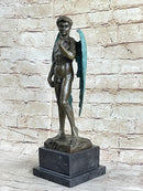 Reimagining of Michelangelo's David w/ Angel Wings Bronze Statue Sculpture Figure 15" x 6"