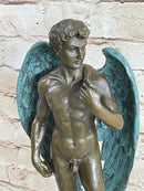 Reimagining of Michelangelo's David w/ Angel Wings Bronze Statue Sculpture Figure 15" x 6"
