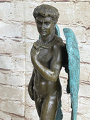 Reimagining of Michelangelo's David w/ Angel Wings Bronze Statue Sculpture Figure 15" x 6"