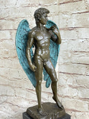 Reimagining of Michelangelo's David w/ Angel Wings Bronze Statue Sculpture Figure 15" x 6"