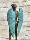Reimagining of Michelangelo's David w/ Angel Wings Bronze Statue Sculpture Figure 15" x 6"