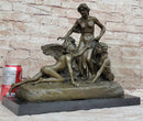 Woman with 2 Angels Bronze Statue Sculpture French Clodion 15" x 17"