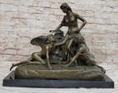 Woman with 2 Angels Bronze Statue Sculpture French Clodion 15" x 17"