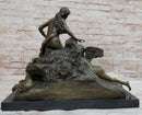 Woman with 2 Angels Bronze Statue Sculpture French Clodion 15" x 17"