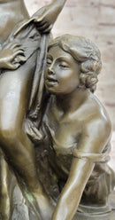 Woman with 2 Angels Bronze Statue Sculpture French Clodion 15" x 17"