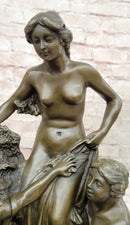 Woman with 2 Angels Bronze Statue Sculpture French Clodion 15" x 17"
