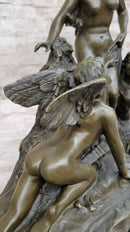 Woman with 2 Angels Bronze Statue Sculpture French Clodion 15" x 17"