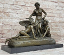 Woman with 2 Angels Bronze Statue Sculpture French Clodion 15" x 17"