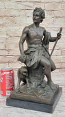 Muscular Male Shepherd with his Dog - Bronze Sculpture by Barbedienne on Marble base
