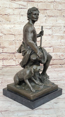Muscular Male Shepherd with his Dog - Bronze Sculpture by Barbedienne on Marble base