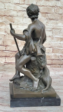 Muscular Male Shepherd with his Dog - Bronze Sculpture by Barbedienne on Marble base