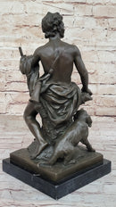 Muscular Male Shepherd with his Dog - Bronze Sculpture by Barbedienne on Marble base