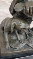 Muscular Male Shepherd with his Dog - Bronze Sculpture by Barbedienne on Marble base