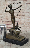 Artemis Diana The Huntress w/ Dogs Nude Figure Bronze Sculpture Statue by J. Lorenzl