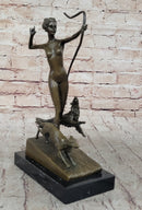 Artemis Diana The Huntress w/ Dogs Nude Figure Bronze Sculpture Statue by J. Lorenzl