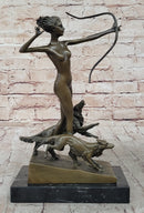 Artemis Diana The Huntress w/ Dogs Nude Figure Bronze Sculpture Statue by J. Lorenzl