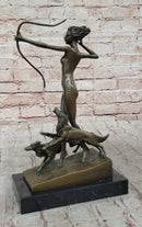 Artemis Diana The Huntress w/ Dogs Nude Figure Bronze Sculpture Statue by J. Lorenzl