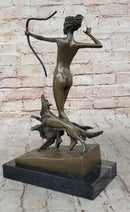 Artemis Diana The Huntress w/ Dogs Nude Figure Bronze Sculpture Statue by J. Lorenzl