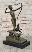 Artemis Diana The Huntress w/ Dogs Nude Figure Bronze Sculpture Statue by J. Lorenzl