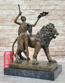 Original Artwork by Italian artist Aldo Vitaleh Bronze Lion with Angel Sculpture