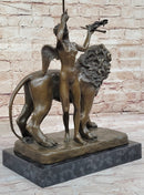Original Artwork by Italian artist Aldo Vitaleh Bronze Lion with Angel Sculpture