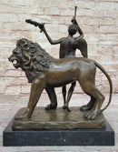 Original Artwork by Italian artist Aldo Vitaleh Bronze Lion with Angel Sculpture