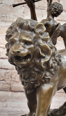 Original Artwork by Italian artist Aldo Vitaleh Bronze Lion with Angel Sculpture