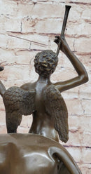 Original Artwork by Italian artist Aldo Vitaleh Bronze Lion with Angel Sculpture