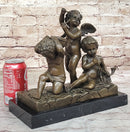 Three Cherubim Winged Cherub Baby Angel Putti Sculpture on Marble Base