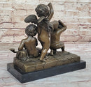 Three Cherubim Winged Cherub Baby Angel Putti Sculpture on Marble Base