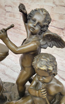 Three Cherubim Winged Cherub Baby Angel Putti Sculpture on Marble Base