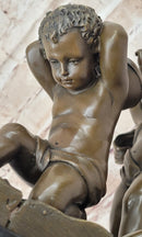 Three Cherubim Winged Cherub Baby Angel Putti Sculpture on Marble Base