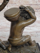 Three Cherubim Winged Cherub Baby Angel Putti Sculpture on Marble Base