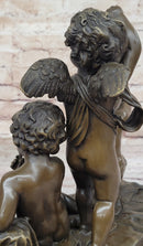 Three Cherubim Winged Cherub Baby Angel Putti Sculpture on Marble Base