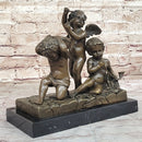 Three Cherubim Winged Cherub Baby Angel Putti Sculpture on Marble Base
