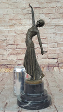 Dimitri Chiparus Graceful Art Deco Dancer Girl in Long Skirt - Bronze Sculpture on Marble Base