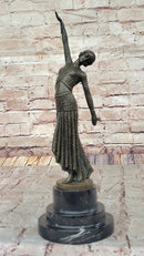 Dimitri Chiparus Graceful Art Deco Dancer Girl in Long Skirt - Bronze Sculpture on Marble Base