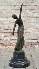 Dimitri Chiparus Graceful Art Deco Dancer Girl in Long Skirt - Bronze Sculpture on Marble Base
