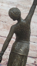 Dimitri Chiparus Graceful Art Deco Dancer Girl in Long Skirt - Bronze Sculpture on Marble Base