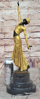 Chiparus Bronze Dancer Sculpture – Elegant Art Deco Figurine with Golden Gown on Marble Base