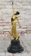 Chiparus Bronze Dancer Sculpture – Elegant Art Deco Figurine with Golden Gown on Marble Base